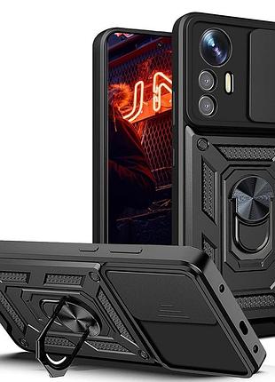 Чехол fiji camera defence для xiaomi 12 lite бампер с защитой камеры и подставкой black