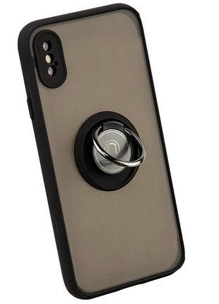 Чехол fiji colorframe для apple iphone x матовый бампер с кольцом подставкой black