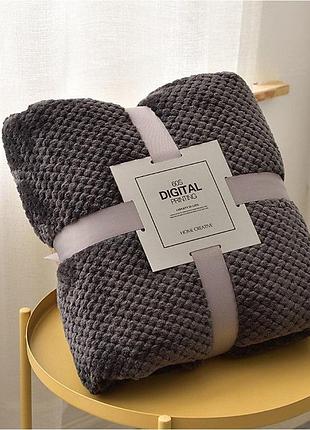 Плед мягкий на диван и кровать cozy touch lux, теплый фактурный плед-покрывало графитовый