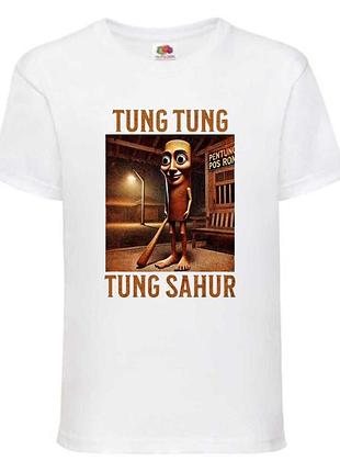Футболка брейнрот тунг тунг сахур (brainrot tung tung sahur 01) белая, 104-116-128-140-152-164 размер