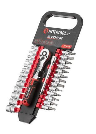 Набор инструмента с трещоткой на планке intertool - 1/4" x 28 ед. storm. комплект головок