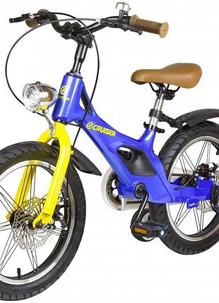 Детский велосипед cruiser iconic | магниевая рама, дисковые тормоза, колеса 14/16/18", фонарик и звонок голубой, 18