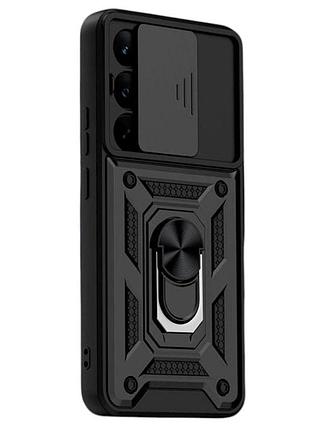 Чехол primo shockproof для realme c85 pro - противоударный, с подставкой и шторкой для камеры - black