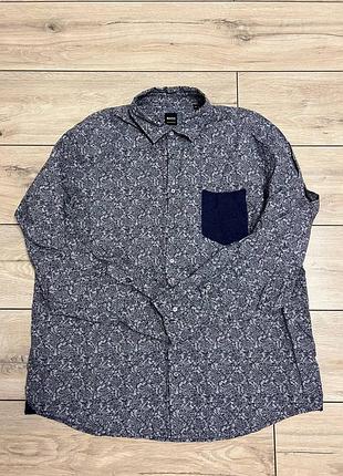 Мужская рубашка на длинный рукав hugo boss стильная летняя 3xl