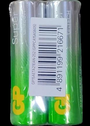 Батарейка щелочная gp aa (lr6) super alkaline 15a-s2 2 шт палец