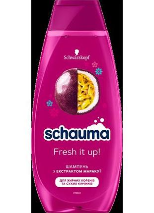 Шампунь schauma fresh it up! з екстрактом маракуї для жирних коренів та сухих кінчиків 400 мл