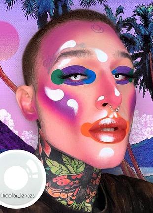 Цветные контактные линзы белые fresh lady с вырезом под зрачки.зомби линзы.крейзи линзы + контейнер в подарок