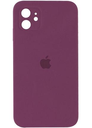 Чохол на iphone 11 бордовий матовий силіконовий з мікрофіброю та захистом на камеру квадратні кути айфон 11