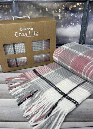 Плед бавовняний з бахромою cozy life полуторний розмір 130 на 170 см рогожка