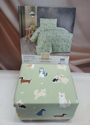 Постельное белье из фланели cotton collection полуторный размер green dogs