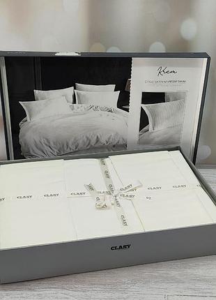 Набор постельного белья сатин страйп 200 на 220 см clasy кремовый