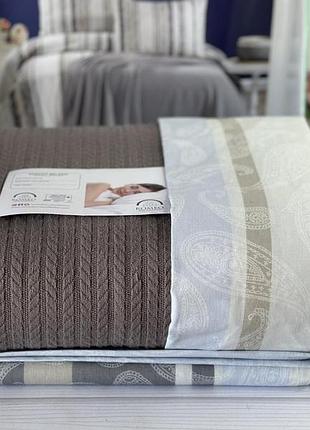 Постельное белье ранфорс с пледом евро размер 200 на 220 см romeo home коричневое