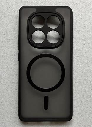 Poco x7 силиконовый чехол (бампер) с magsafe чёрный с полупрозрачной матовой задней частью