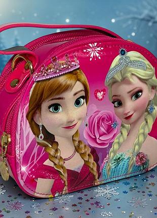 Дитяча сумка frozen анна та ельза яскраво-рожева, сумочка для дівчинки кросбоді, міні сумка