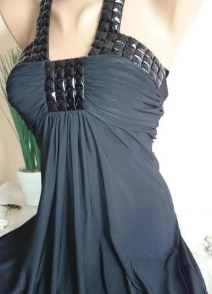 Платье в пол коктейльное черное вечернее платье с декором, размер 40/42/44