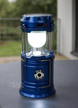 Фонарь аккумуляторный складной кемпинговый 1w+6led с солнечной панелью и функцией power bank, cls-5800t-blue