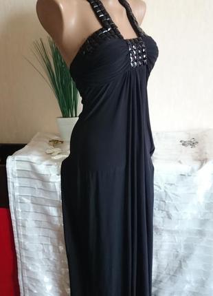 Платье в пол коктейльное черное вечернее платье с декором, размер 40/42/446 фото