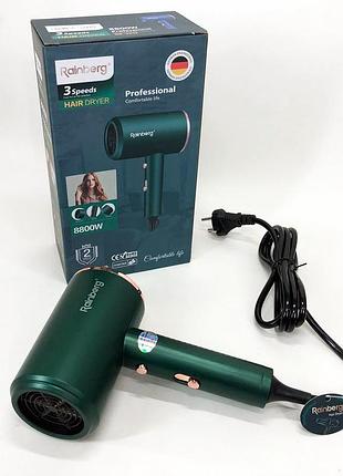 Фен rainberg rb-2212 8800 w с регуляцией температуры и скорости для сушки и укладки волос. цвет: зеленый shop