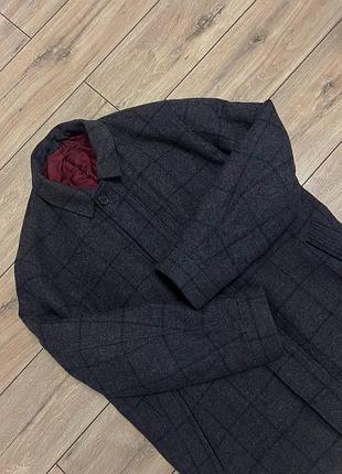 Мужское твидовое шерстяное пальто в клетку marks spencer douglas gold размер 50