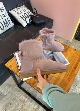 Ugg bailey mini pink ⭕❄️угги женские розовые зимние с мехом и бантом ⭕❄️, жіночі уги зимні, уггі бант4 фото