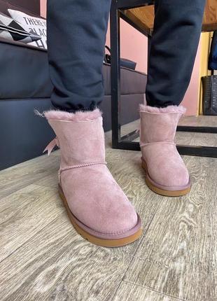 Ugg bailey mini pink ⭕❄️угги женские розовые зимние с мехом и бантом ⭕❄️, жіночі уги зимні, уггі бант9 фото