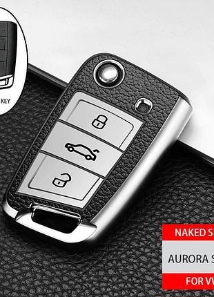 Чехол авто ключ тпу + кожа vw volkswagen golf 7 tiguan seat ateca leon fr 2 ibiza для skoda octavia a7 серый