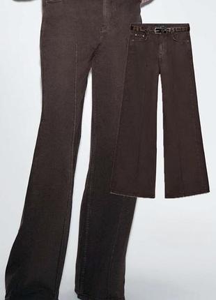 Джинси zara висока посадка wide leg коричневі джинси зара
