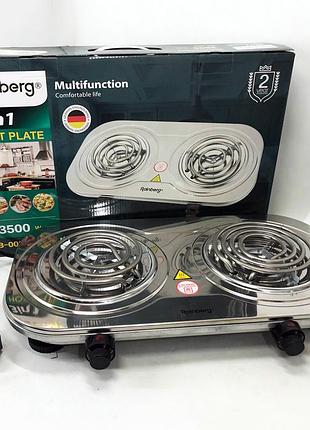Електрична плита rainberg rb-008 на 2 поверхні спіральна + 2 регулятори 3500 вт shop