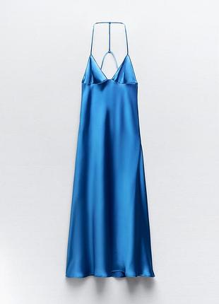 Zara синее атласное платье