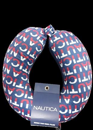 Подушка для подорожей nautica memory foam travel pillow, синій з червоно-білим принтом