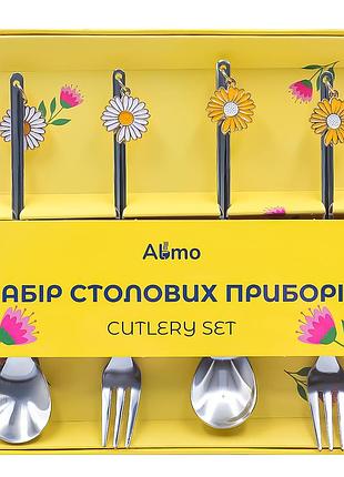 Набір приборів столових almo: ложки, виделки 4 шт десертні, чайні 14см