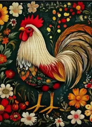 Набір для вишивання за нанесеною на канву схемою "a colorful cockerel".aida 14ct printed, 30*30 см
