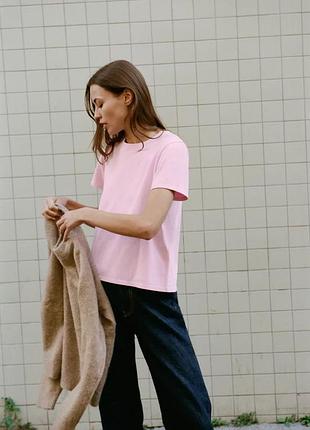 Футболка zara рожева s, m бавовняна базова