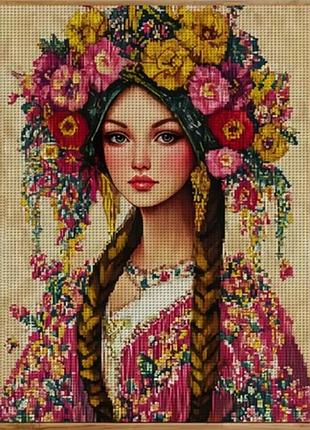 Набор для вышивания по нанесённой на канву схеме "girl with pigtails".aida 14ct printed, 30*40 см