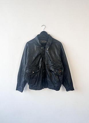 Шкіряний бомбер куртка вінтаж vintage monza sportiv black leather bomber jacket mens size 50 mecht nappa soft avirex