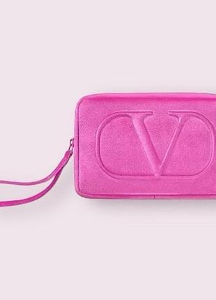 Рожева бархатна косметичка valentino
