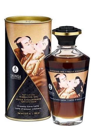 Съедобное массажное масло со вкусом латте shunga aphrodisiac warming oil - creamy love latte, 100 мл.