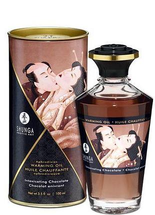 Съедобное массажное масло со вкусом шоколада shunga aphrodisiac warming oil - intoxicating chocolate, 100 мл.