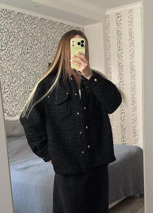 Чорний твідовий жакет zara, блейзер, піджак