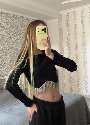Вкорочений лонгслів зара, кроп-топ zara, кофта вкорочена нарядна