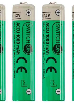 Аккумуляторные батарейки ni-mh 1000mah switchon формата aaa (micro) 4шт