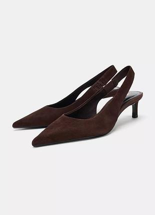 Шоколадні туфлі жіночі коричневі zara new