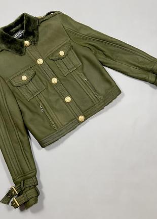Оригінальна жіноча шкіряна куртка balmain (оливкова / хакі)