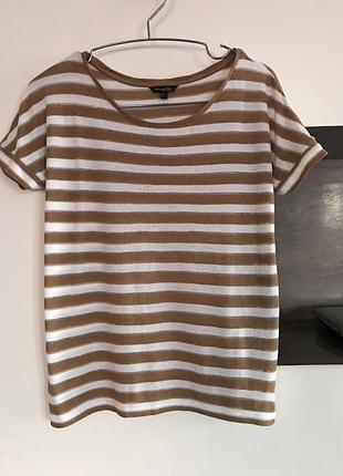 Футболка massimo dutti- базова,жіноча,у бежево -білу смужку із люрексовою ниткою,92% віскози,s-м