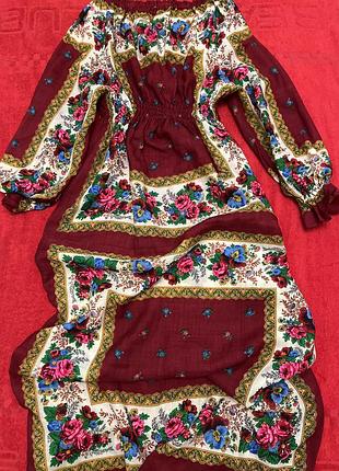 Розкішна довга сукня handmade з натуральної вовни в етно стилі