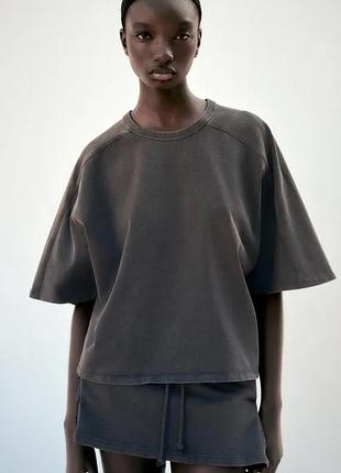 Футболка zara оверсайз сіра s щільний котон
