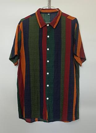 Винтаж винтажная или в винтажном стиле рубашка полоска хиппи y2k rayon cotton vintage retro хлопок реон шведка гавайка