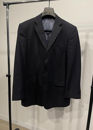 Класичний вовняний піджак balmain paris у смужку (pinstripe blazer) вінтажний темно синій 42