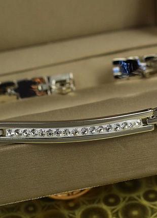 Браслет xuping jewelry кирпичики с пластиной с камнями 19,5 см 6 мм серебристый love-shopping