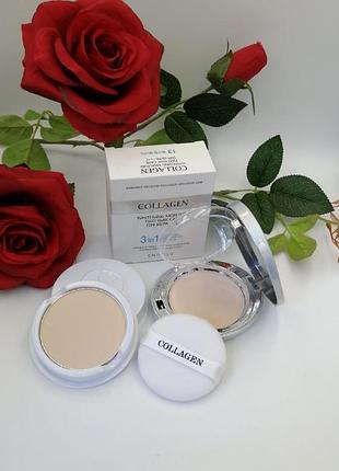 Уцінка! компактна пудра enough collagen 3 in 1 whitening moisture two way cake, зі змінним блоком, тон 21, 2*13 г  до 15.02.2026